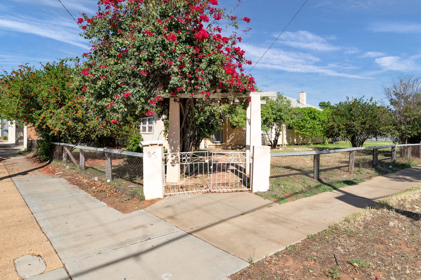 Garden gate at the corner entrance to the property