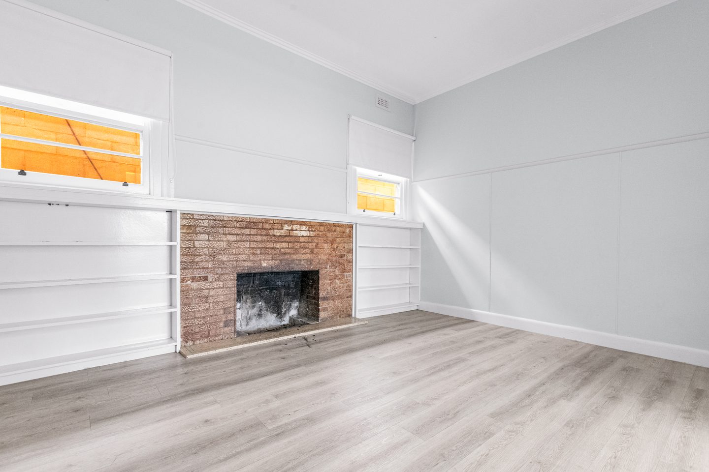 Dining room and brick fireplace