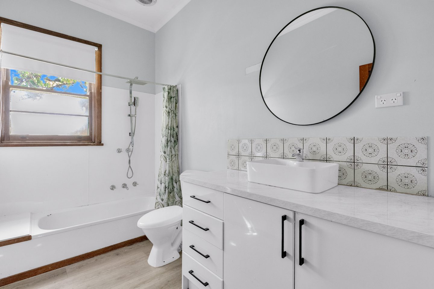 Bathroom vanity, bath and shower