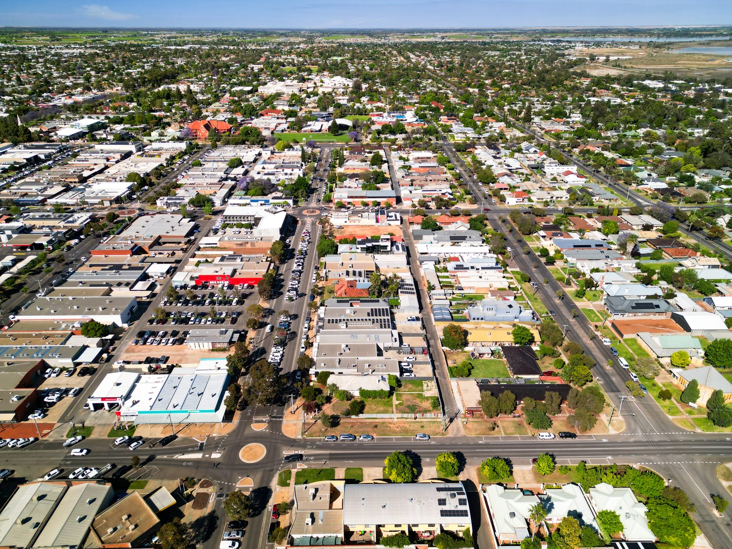 Aerial view of the surrounding streets
