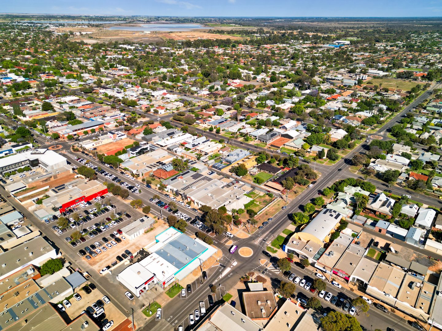 Aerial view of the property at the Pine Avenue and Ninth Street corner in central Mildura