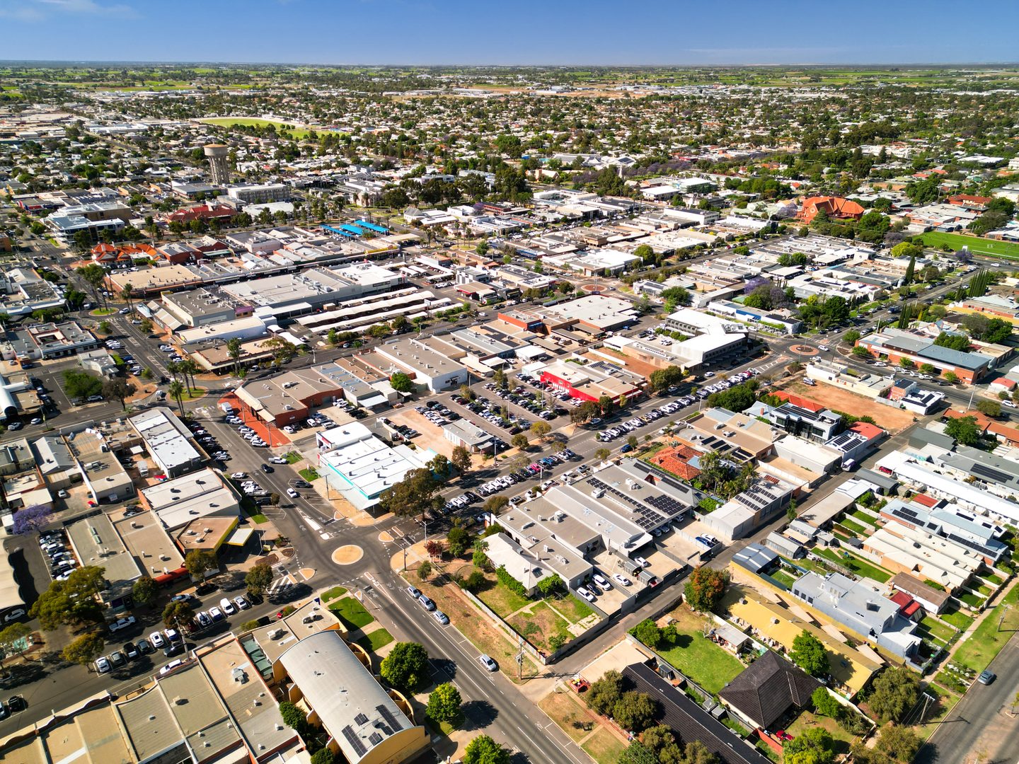 Wide aerial view of central Mildura